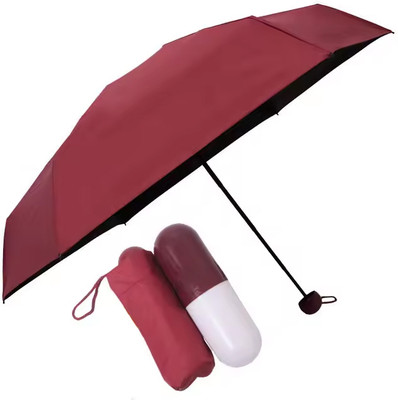 SBTs Capsule Shape Umbrella For Man and Woman Mini Folding Compact Pocket Best Gift Umbrella(Red)