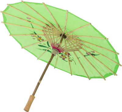 Orama Traditional Wooden Japanese Cloth Umbrella Parasol for Weddings, and Photoshoots Umbrella(Green)