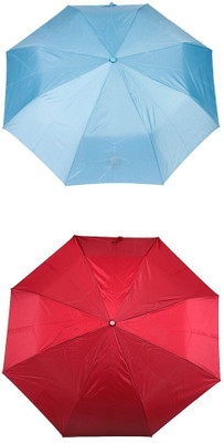 Bizarro.in 3 Fold Set of 2 Plain Office Men::Women_176 Umbrella(Maroon, Blue)