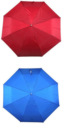 Bizarro.in 3 Fold Set of 2 Plain Office Men::Women_69 Umbrella(Blue, Maroon)