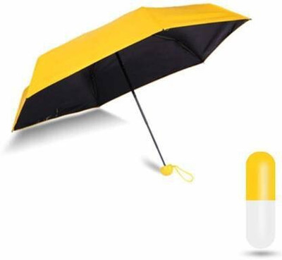 SBTs Mini UV Coated 4-Fold Travel Capsule Umbrell Umbrella(Yellow)