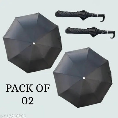 AADIMART PLAIN BLACK COLOUR UMBRELLA PACK OF 2 Umbrella(Black)