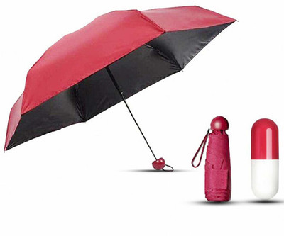 SBTs Designer Ultra Mini UV Coated 4-Fold Travel Capsule Umbrella Umbrella(Red)