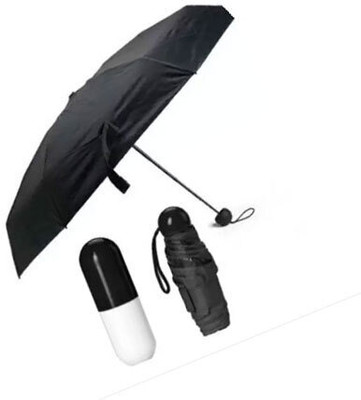 SBTs Automatic Capsule Umbrella Stylish Capsule Mini Travel 4 fold Compact Umbrella Umbrella(Black)