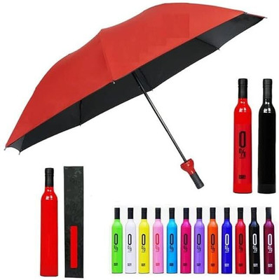 SBTs Double Layer Folding Portable Wine Bottle Umbrella With Cover UV Protection Umbrella(Multicolor)