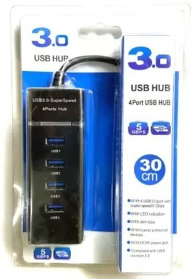 BSVR Portable Mini USB HUB 4 Port SuperSpeed 3.0 Led Indication For Laptop, PC _87 USB HUB 4 PORT_02 USB Hub(Black)