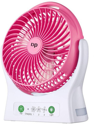Dp 7605 (RECHARGEABLE PORTABLE USB FAN) 4000mAh Rechargeable Battery, Silent Operation 3 Blade USB Fan(Pink)