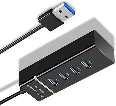 BSVR Portable Mini USB HUB 4 Port SuperSpeed 3.0 Led Indication For Laptop, PC _43 USB HUB 4 PORT_135 USB Hub(Black)