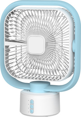 24 ENERGY Breezio Rechargeable Large Oscillating Table Fan | LED Light | 3 Speed USB Fan(Light Blue)