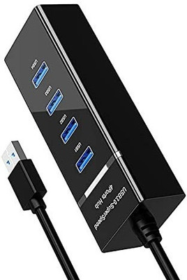 NKL Portable USB Mini HUB 4 Port SuperSpeed 3.0 Led Indication For Laptop, PC_137 USB HUB 4 PORT_UHP137 USB Hub(Black)