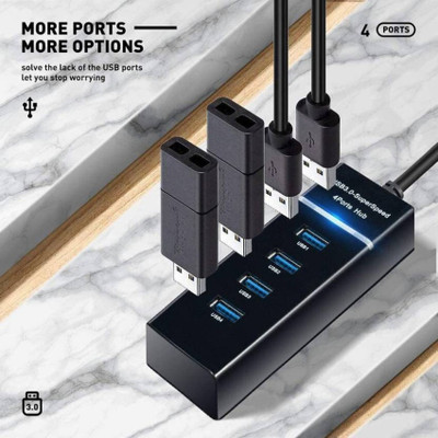ENMORA usb hub 4 Port USB 3.0 Hub with Hi-Speed Data Transfer Cable mko31 usb hub 4 Port USB 3.0 Hub with Hi-Speed Data Transfer opk31 USB Hub(Black)