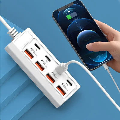 TECHEL USB HUB Adapter 8 In 1, 4 Type C & 4 USB Port Adapter In Good Quality JKD11 USB HUB Adapter 8 In 1, 4 Type C & 4 USB Port Adapter In Good Quality JKD11 USB Hub(White)