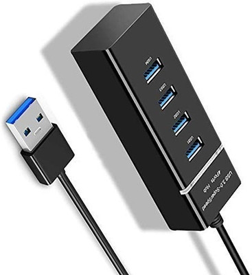 NKL Portable USB Mini HUB 4 Port SuperSpeed 3.0 Led Indication For Laptop, PC_133 USB HUB 4 PORT_UHP133 USB Hub(Black)