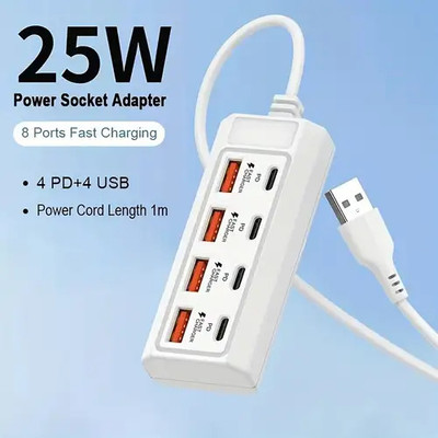 TECHEL USB HUB Adapter 8 In 1, 4 Type C & 4 USB Port Adapter In Good Quality JKD9 USB HUB Adapter 8 In 1, 4 Type C & 4 USB Port Adapter In Good Quality JKD9 USB Hub(White)