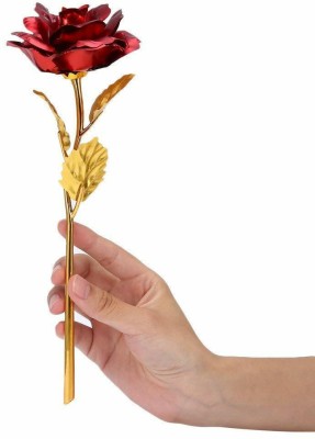 ashirwad 24K Gold Plated Red Rose with Gift Box and Carry Bag - Best Gift Item for Weddin Red Rose Artificial Flower(10 inch, Pack of 1, Single Flower)