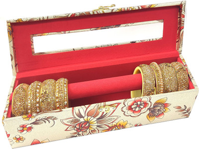 CURIOUS Wooden 1 Piece One Rod Bangle Box Storage Box with Lock System (Gold) BANGLE BOX, LOCK BOX Vanity Box(GOLDEN)