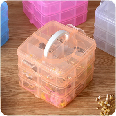 GaxQuly 18 Compartments Plastic 3 Layer Adjustable Square Cosmetic Makeup Jewelry Organizer Desktop Storage Box(Orange)