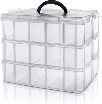 NIJAMRUT 30 Grid 3 Layer Plastic Box For Jewellery Cells Multipurpose Plastic Storage Box Makeup and Jewellery Vanity Box(Multicolor)