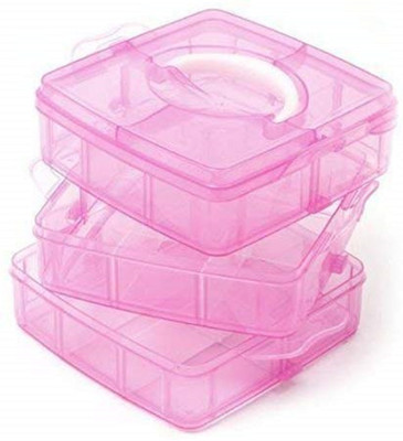 Coozico 3-Layer 18-Grid Adjustable Jewelery Organizer Storage Cosmetic Make Up Organizer 18 GRID STORAGE BOX Vanity Box(Multicolor)