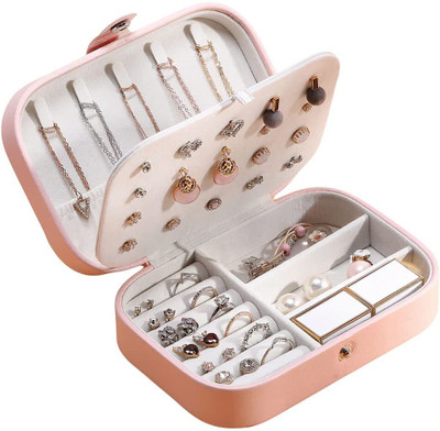 QUICKCLIQ Compact Travel Jewellery Case Organizer with Ring & Earring Sections Travel jewellery Box,Mini jewellery Box Vanity Box(Pink)