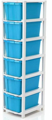 ELIGHTWAY MART 6 Compartments Plastic Desk Organizer(Blue)