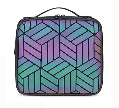 HOUSE OF QUIRK Makeup Cosmetic Storage Case with Adjustable Compartment - Geometric Stripe Makeup Vanity Box(Triangular Strip)