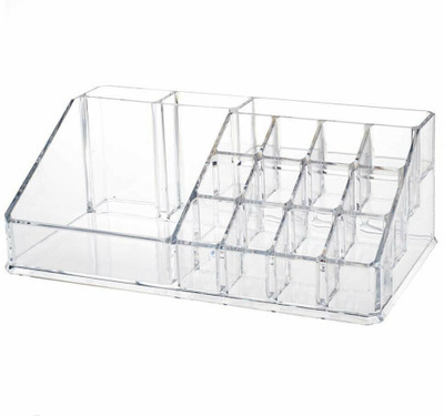 JIGSHTIAL 16 Compartment Makeup Organizer Transparent Lipstick Nail Polish Holder Cosmatic Vanity Box(Clear)