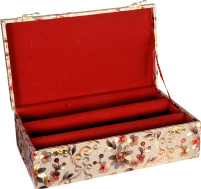 CGC Wooden 1 Piece / 2 Two Rod Bangle Storage Box women with Lock System (Gold) WOODEN, WOOD Vanity Box(GOLDEN)
