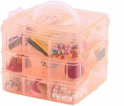 ALWAFLI Plastic Multi Utility Storage Box with 3 Removable Layers & 18 Dividers Multi Utility Storage Box Vanity Box(Ornage)