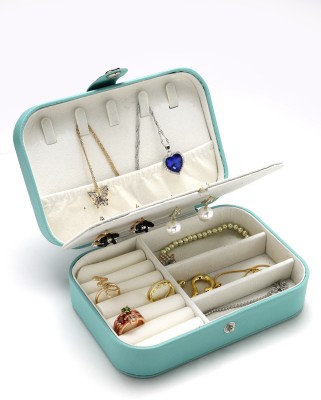 Scintillare by Sukkhi Poratble Mini PU Leather Small Jewelry Box, Travel Portable Jewelry Case Jewellery Box or Organizer Vanity Box(Aqua Blue)