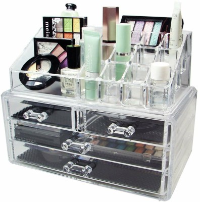 FLOBIQUE 4 Drawer & 16 Compartment Acrylic Cosmetic Storage Makeup, Cosmetics Organizer, Vanity Box, makeup organizer Vanity Box(Transparent)