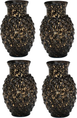 Somil Decorative Pot/ Flower Vase For Home Decoration, Glass, Black, Pack Of 4 Glass Vase(5.9 inch, Black)