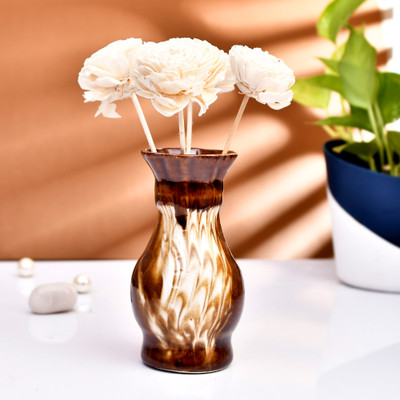 Bs NATURALS White Ceramic Vase/Flower Vase Pampas Grass Vase/ Decor Vase /831 Ceramic Vase(6 inch, Brown, Multicolor)