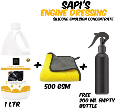 SAPI'S Engine dressing Liquid polish With microfiber cloth and one 200ml empty bottle Engine Cleaner(1 L)