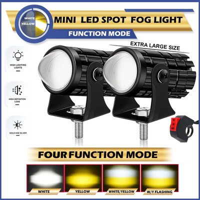 Atoray Mototrcycle Mini White/Yellow/Red LED Fog Light 20 Watt Universal for all Bikes Fog Lamp Motorbike LED (12 V, 20 W)(Universal For Bike, Pack of 2)