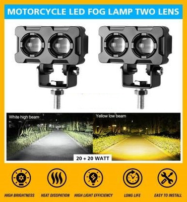 TRYFLY Motorcycle LED Fog Lamp Two Lens White Yellow Heavy Quality Fog Lamp Motorbike, Car, Truck, Van LED (12 V, 20 W)(Universal For Car, Pack of 2)