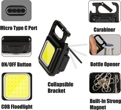Adhvik Multifunction Keychain Led Light with Bottle Opener, Magnetic Base LED Front Light(Black)