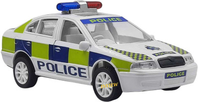 Shree Jee U K POLICE CAR FRONT DOORS OPENABLE WITH ROOF LIGHT PULL BACK ACTION TOY(WHITE-GREEN, Pack of: 1)
