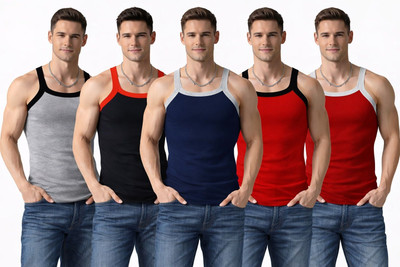 CHHOTE NAWAB Cotton Blend Fabric Gym Vest(Pack of 5)