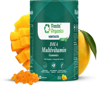 Ventin Organics DHA Multivitamin Gummies | No Added Sugar |Omega 3| Improves Immunity & Strength(30 No)