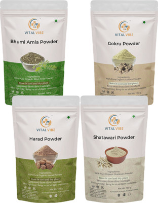 VITAL VIBE Bhumi Amla, Gokhru, Harad, Satawari Powder | Pure & Natural | For Men & Women(4 x 100 g)