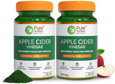Pure Nutrition Apple Cider Vinegar With Wheatgrass & Spirulina For Effective Weight Management(2 x 60 Tablets)
