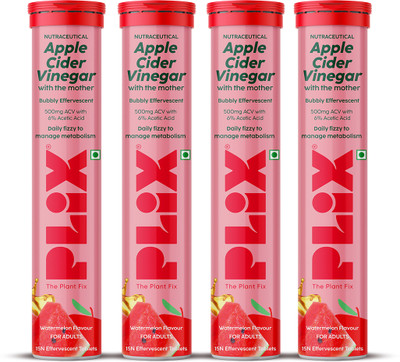 The Plant Fix Plix Apple Cider Vinegar 15 Effervescent Tablets Watermelon Flavour with Vitamin B12(4 x 15 No)