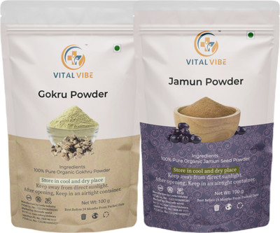 VITAL VIBE Gokhru, Jamun Powder | Pure & Natural | For Men & Women(2 x 100 g)