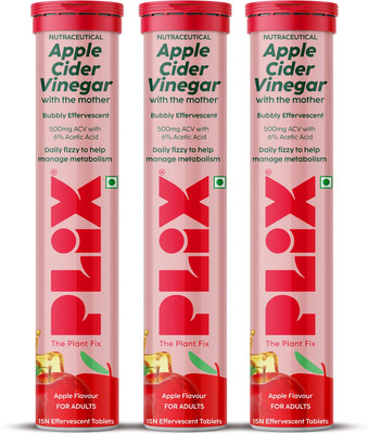 The Plant Fix Plix Apple Cider Vinegar Effervescent Tablet with mother,Vit B6 & B12 for weight loss(3 x 15 No)