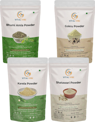VITAL VIBE Bhumi Amla, Gokhru, Karela, Satawari Powder | Pure & Natural | For Men & Women(4 x 100 g)