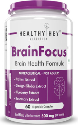 HealthyHey Nutrition BrainFocus - Natural Brain Health Formula for Memory & Focus - 60 Veg Capsules(60 No)