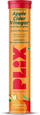 The Plant Fix Plix Apple Cider Vinegar 15 Effervescent Tablets Orange Flavour with Vitamin B12(15 No)