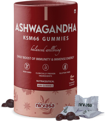 Nirvasa KSM 66 Ashwagandha Gummies With D3 Stress Relief Immunity Boost (60 No) For Rs. 399 @ 64% off