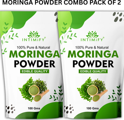 INTIMIFY Organic Moringa Leaf Powder For Skin & Hair, Drumstick Leaf powder(2 x 100 g)